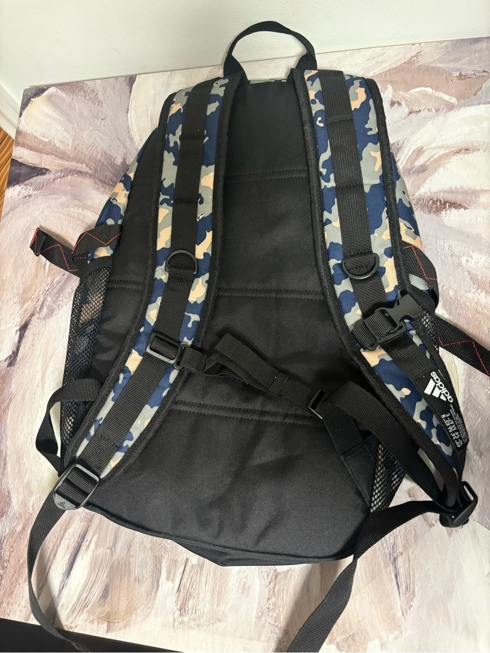 adidas Men's Blue and Tan Camo Backpack with Black Accents